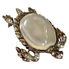 Vintage 1940's Trifari Jelly Belly Sea Turtle Sterling Silver Brooch Pin