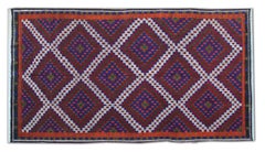 Vintage 1940s Turkish Wool Kilim Rug Purple Large Tribal Geometric Flatweave