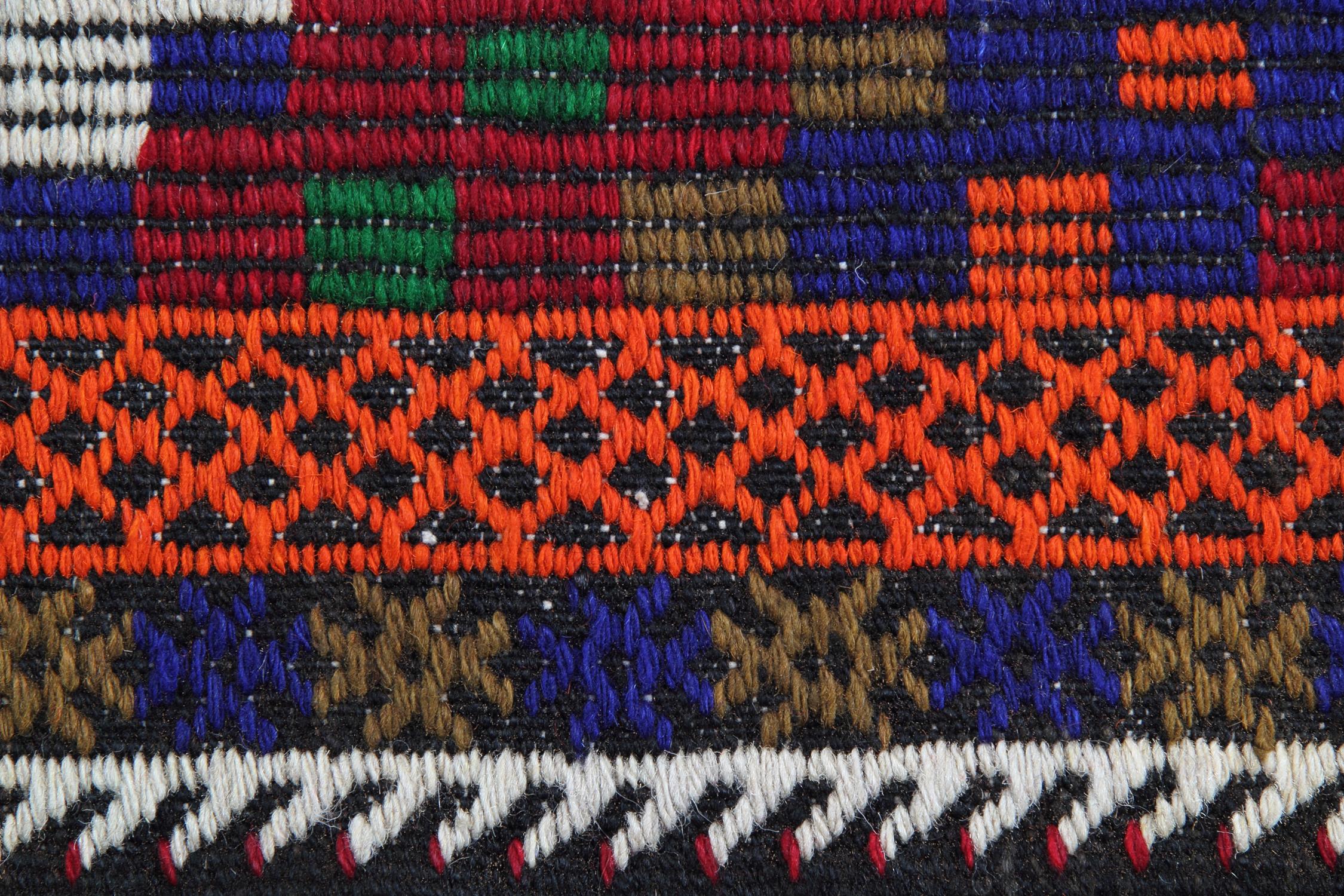 Hand-Crafted Vintage 1940s Turkman Wool Kilim Rug, Large Tribal Geometric Flatweave For Sale