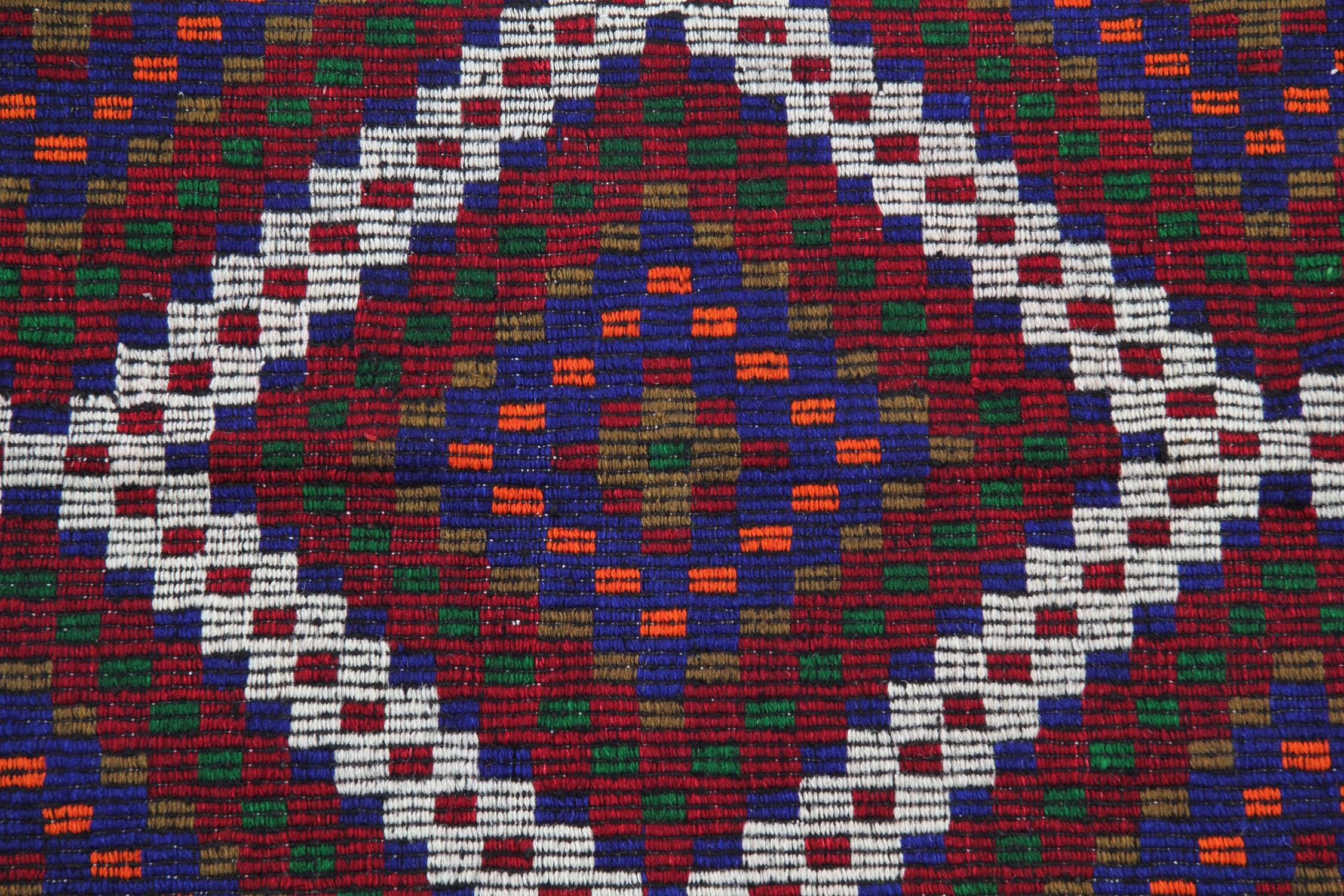 Mid-20th Century Vintage 1940s Turkman Wool Kilim Rug, Large Tribal Geometric Flatweave For Sale