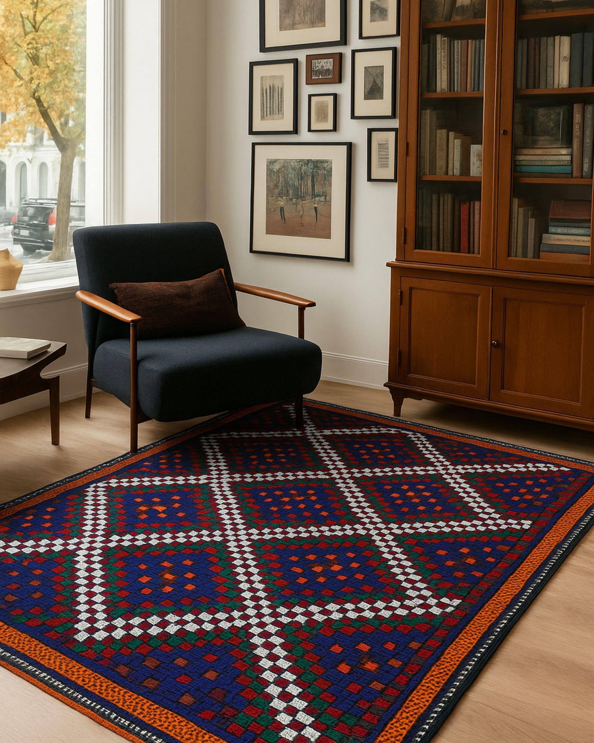 Vintage 1940s Turkman Wool Kilim Rug, Large Tribal Geometric Flatweave For Sale 2