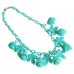 Vintage 1940's turquoise celluloid necklace orignal 1940s turquoise beaded acorn