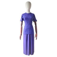 Vintage 1940's violet blue crepe silk beaded dress 1940s silk dress UK 8 US 4