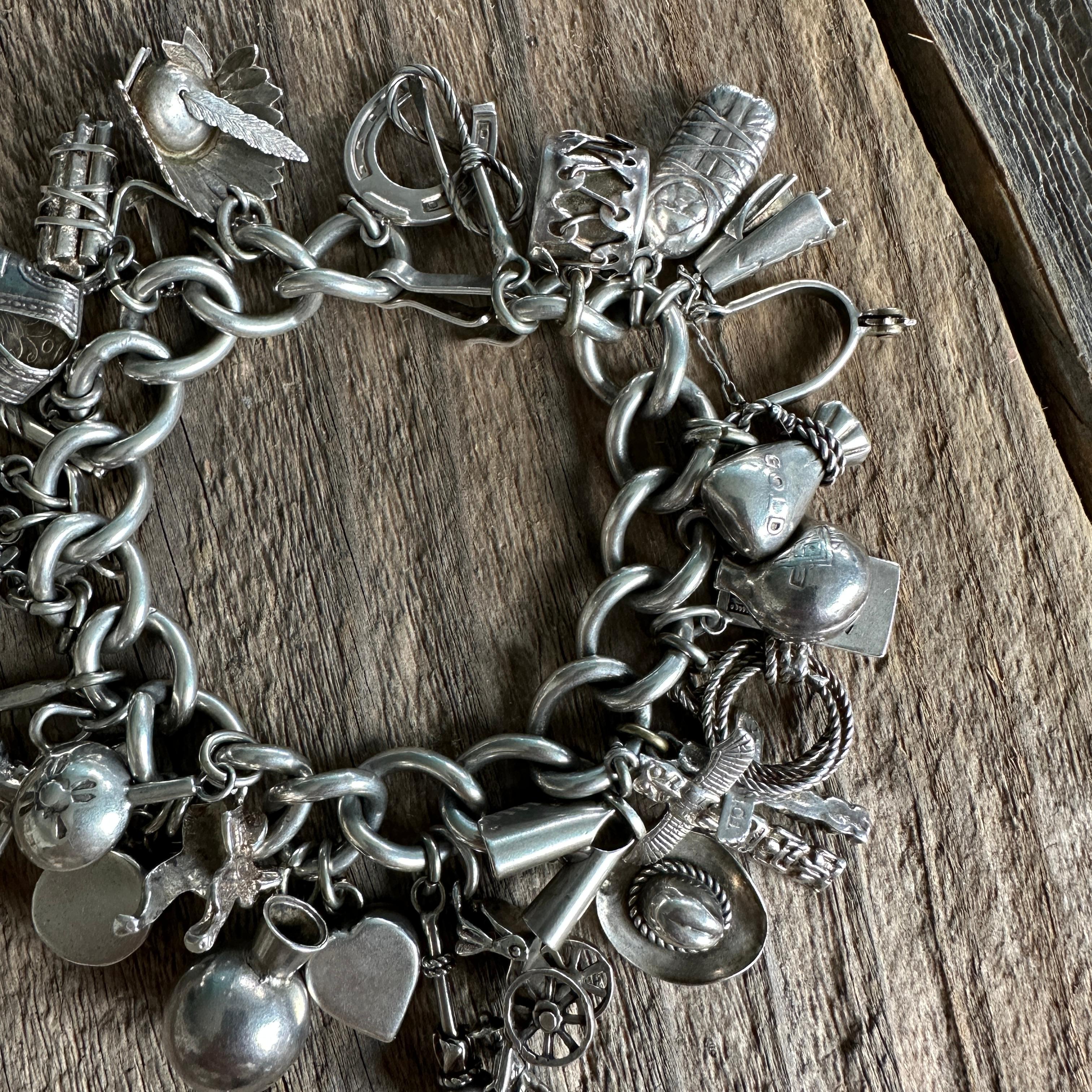 Vintage 1940's Western Theme Sterling Charm Bracelet In Good Condition In Scotts Valley, CA