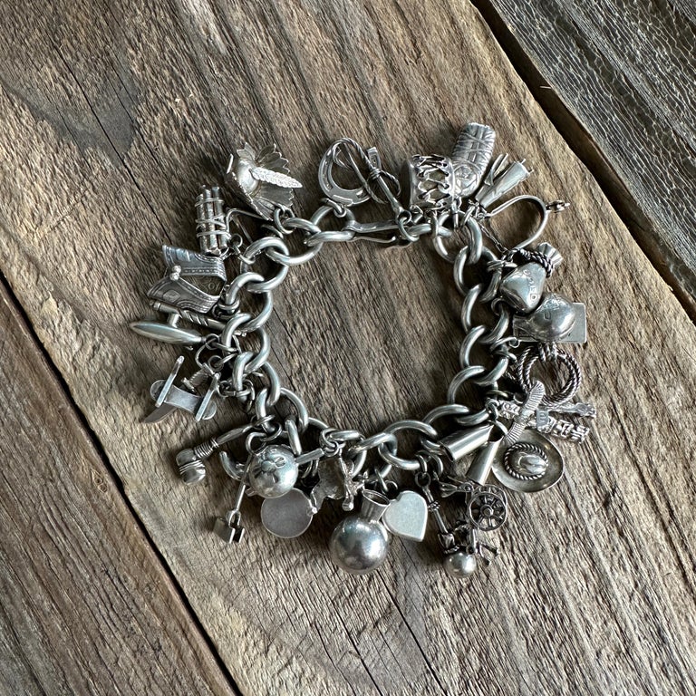 1940s Sterling Silver Mexican Charm Bracelet For Sale at 1stDibs