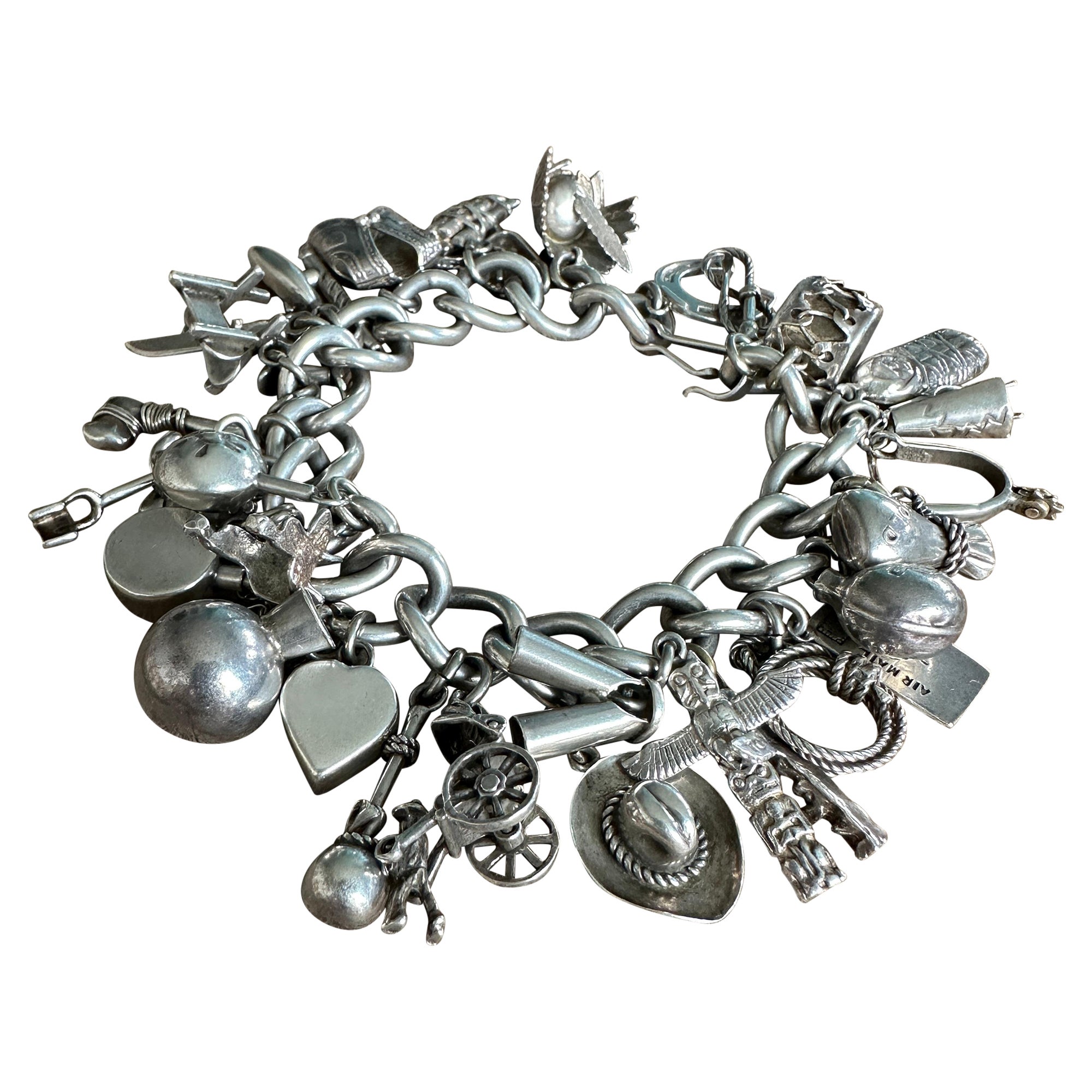 Vintage 1940's Western Thema Sterling Charme Armband