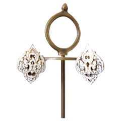 Vintage 1940's White Enamel Clip on earrings 1940's Enamel Filigrée clip ons