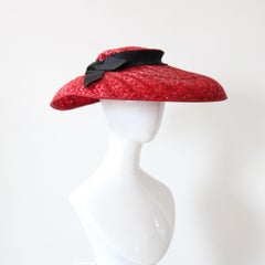 Vintage 1940s Wide Brim Red Raffia Saucer Hat Sun Hat