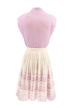 Vintage 1940s Women's Lavender Cotton Day Dress with Embroidered Skirt