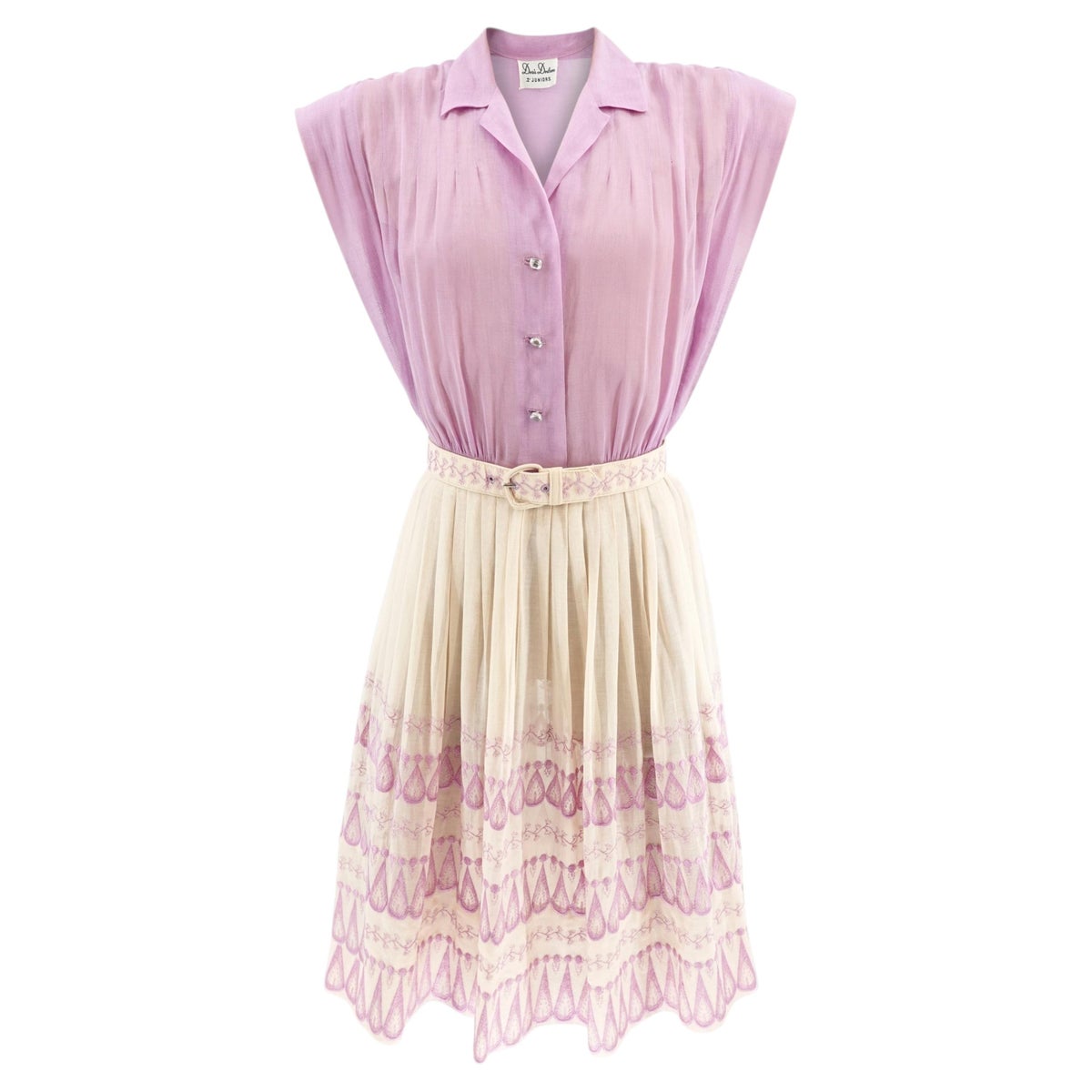 Vintage 1940s Women's Lavender Cotton Day Dress with Embroidered Skirt
