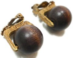 Vintage 1940s Wood Ball Earrings