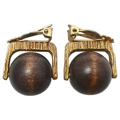 Vintage 1940s Wood Ball Earrings