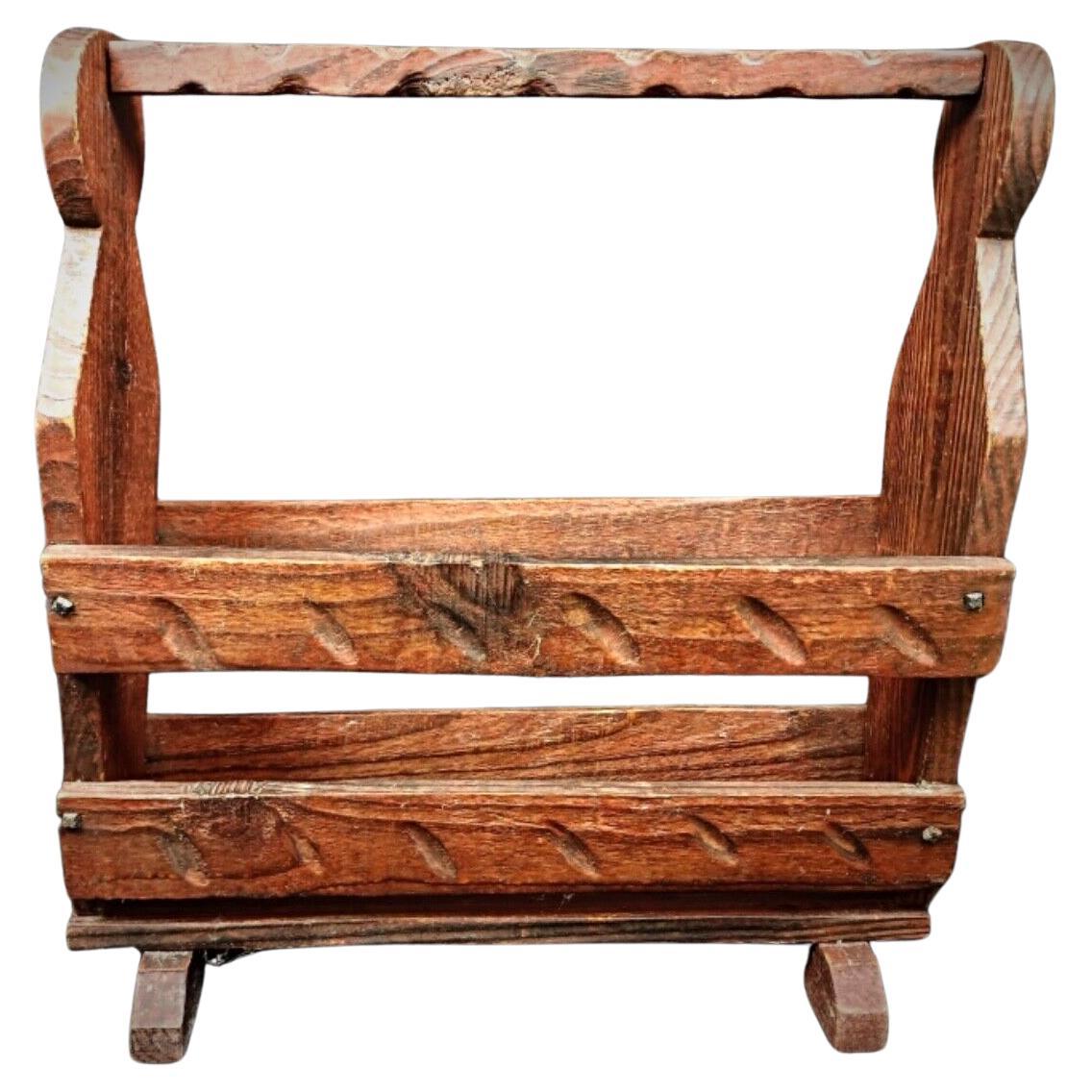 Porte-revues en bois vintage des années 1940 - Rangement classique pour journaux - 2Y196