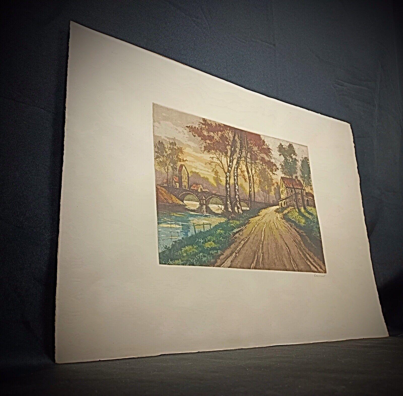 Empire Vintage 1944 Grande lithographie signée et numérotée - Paysage par Leonard - 2Y175