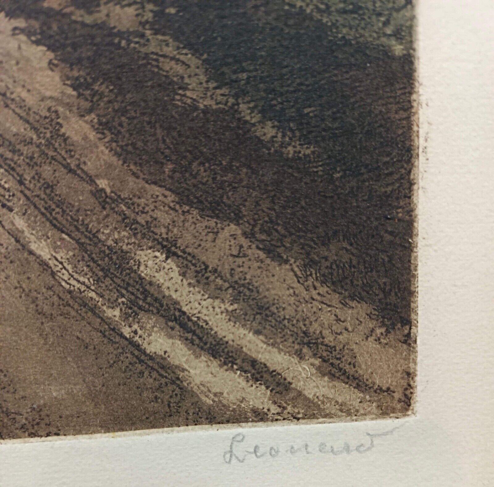 Vintage 1944 Grande lithographie signée et numérotée - Paysage par Leonard - 2Y175 Bon état à Bordeaux, FR