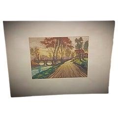 Vintage 1944 Large Signed and Numbered Lithograph – Landscape by Leonard - 2Y175