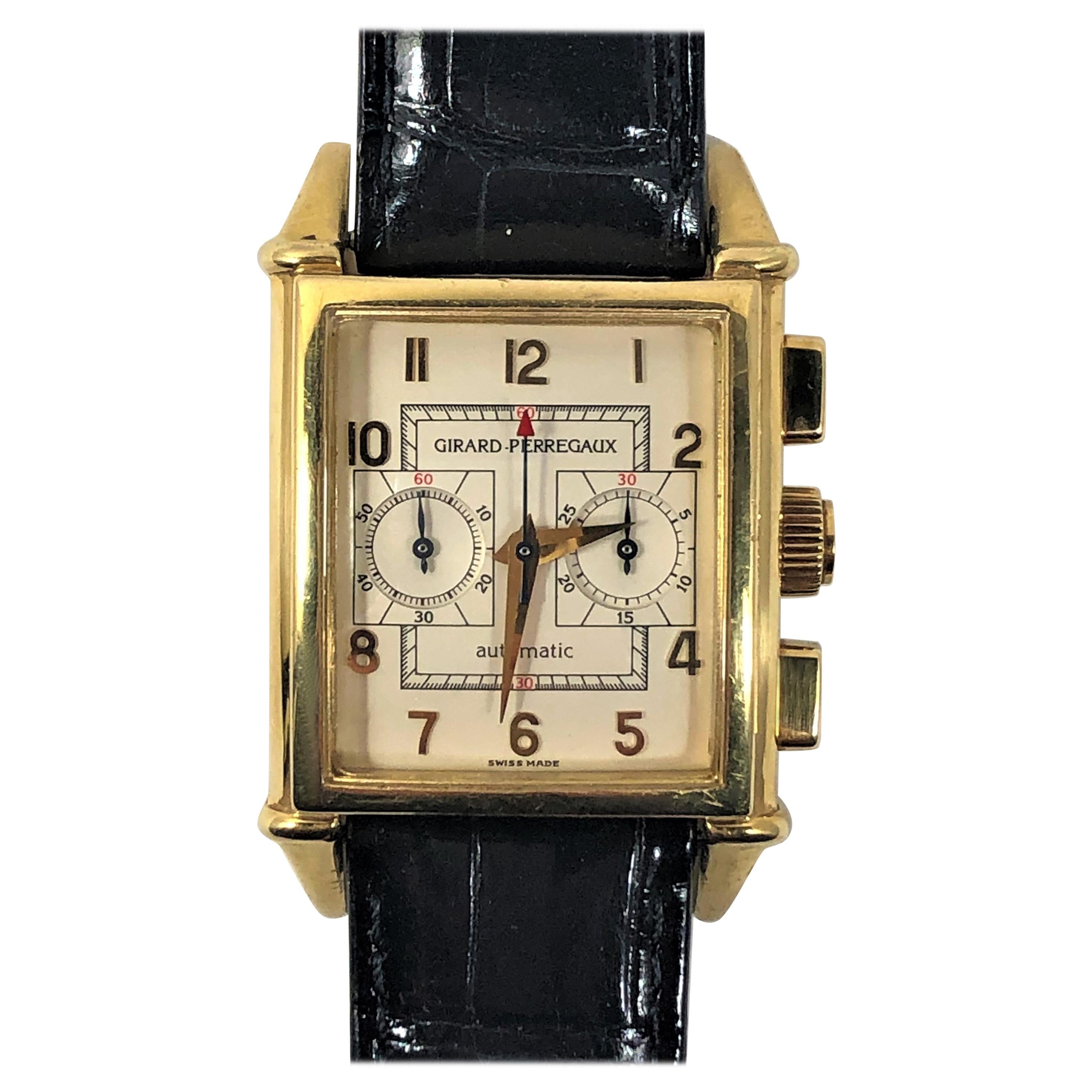 Vintage 1945 Girard Perrigeax Gold Chronograph with Black Alligator Strap