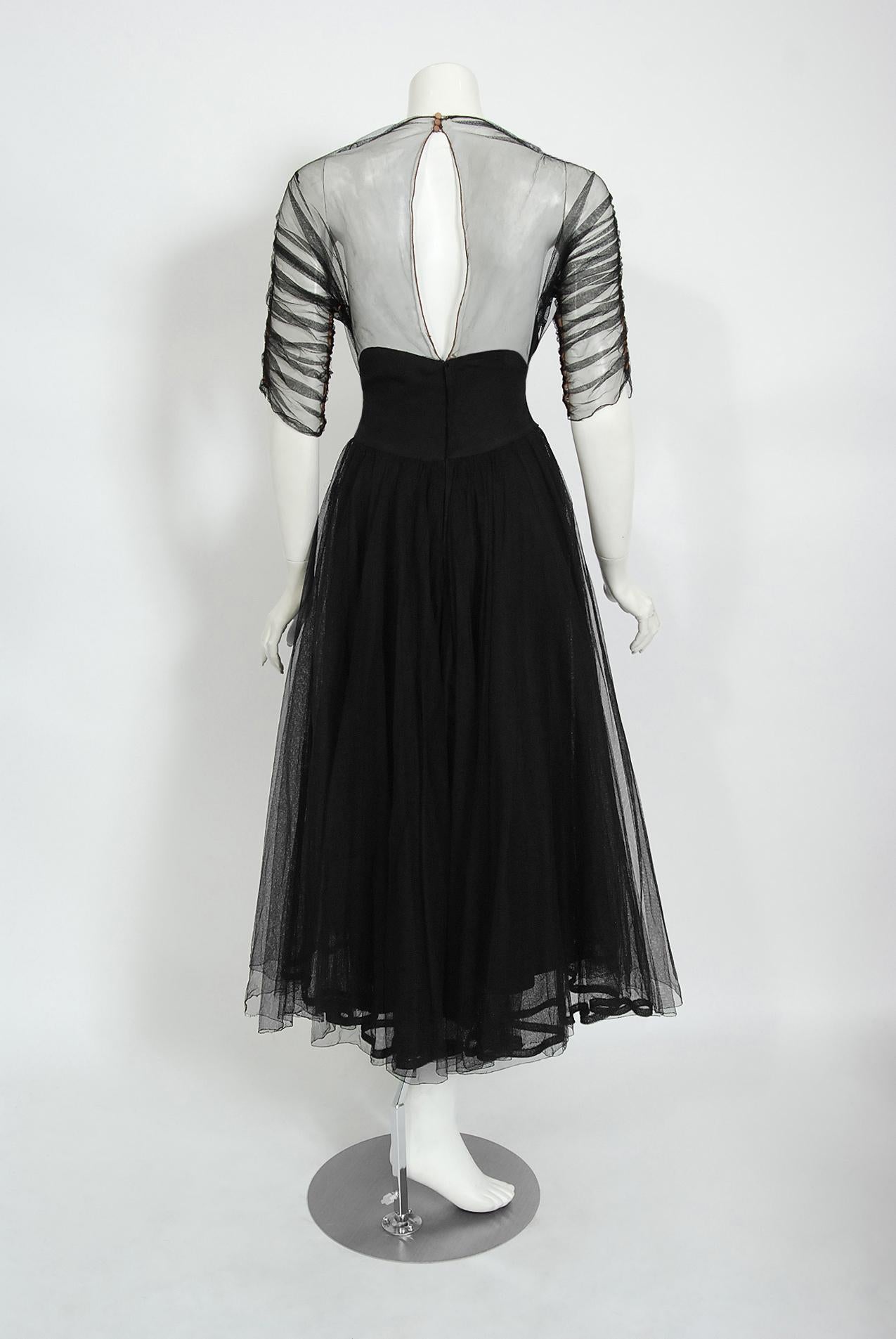 Vintage 1945 Irene Lentz Couture Documented Sheer Net-Tulle Lace Illusion Dress 1