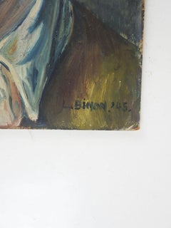 Vintage 1945 Modernist Portrait Painting of Man