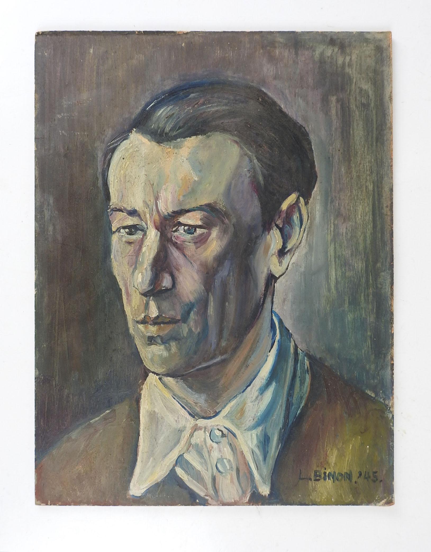 Unknown Vintage 1945 Modernist Portrait Painting of Man For Sale