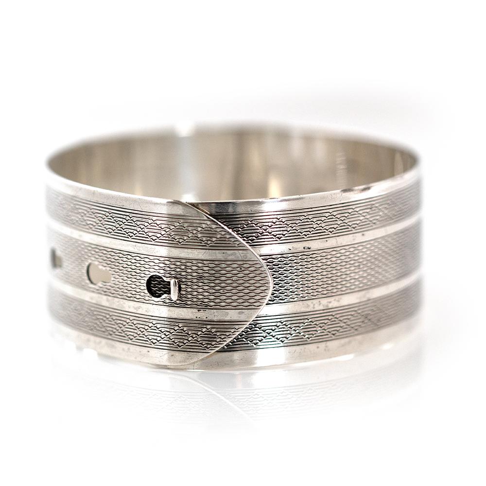 Rétro Vintage 1946 Charles Horner Silver Buckle Bangle Bracelet en vente
