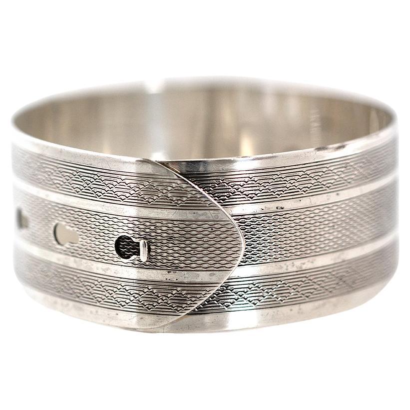 Vintage 1946 Charles Horner Silver Buckle Bangle Bracelet en vente