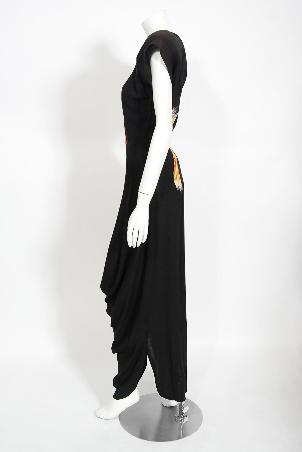 Vintage 1946 Jourdelle of Hollywood Novelty Flying Firebirds Crepe Draped Gown 4