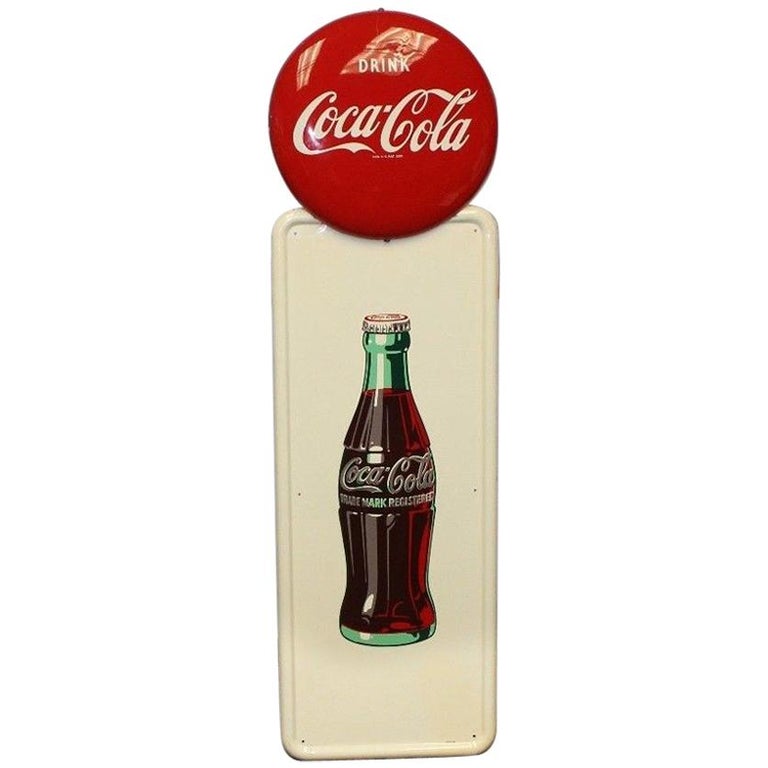 Vintage 1947 Coca Cola Bottle Pillar Sign with 1951 Coke Button ...