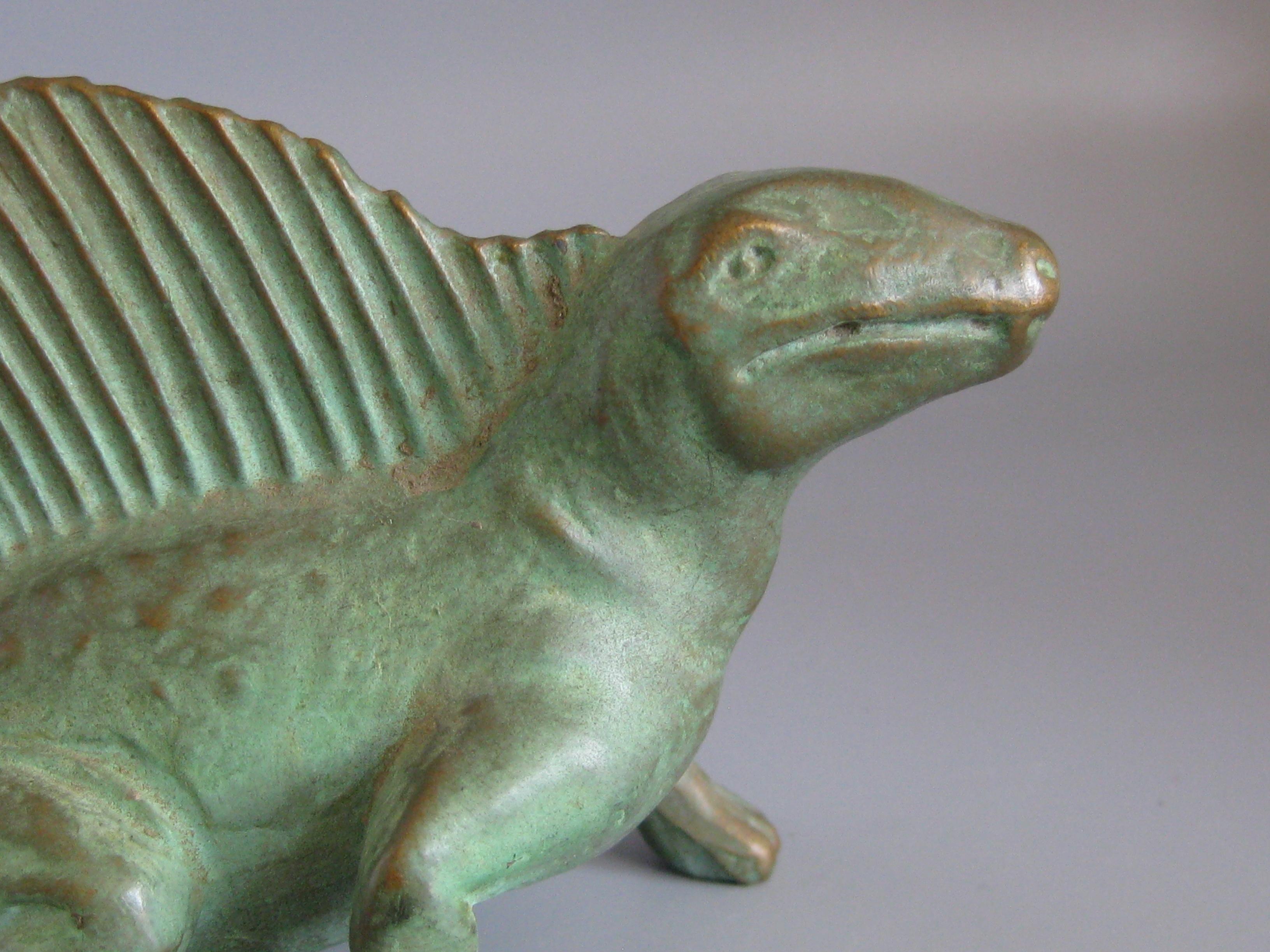 20th Century Vintage 1947 SRG Bronze Dimetrodon Dinosaur Science Statue Figure Sculpture