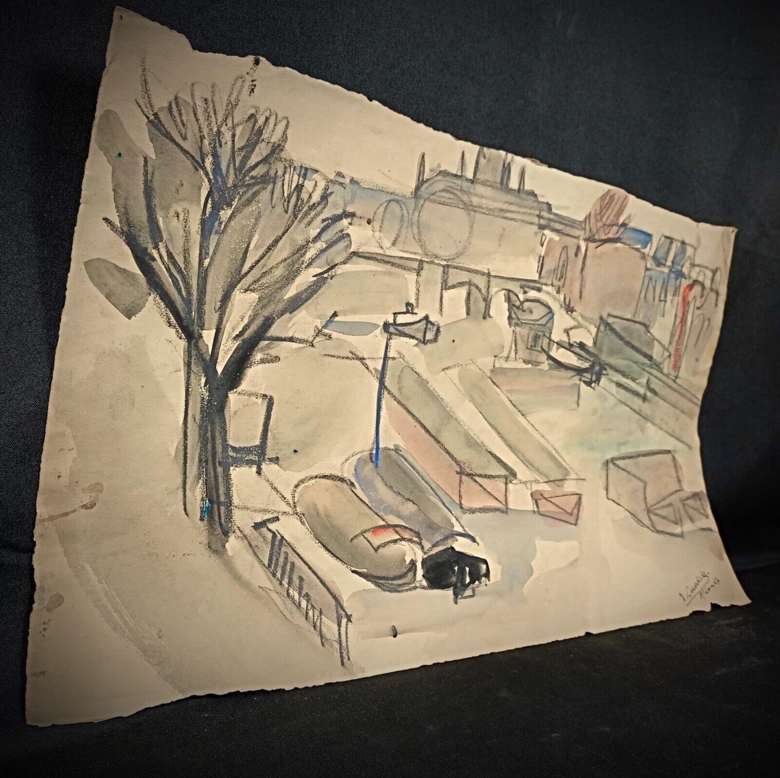 This vintage watercolor drawing from 1947 by Jacques Courtade, titled 