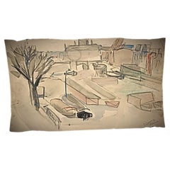 Dessin aquarelle vintage de 1947 de Jacques Courtade, signé "Holoum 47" - 2Y163