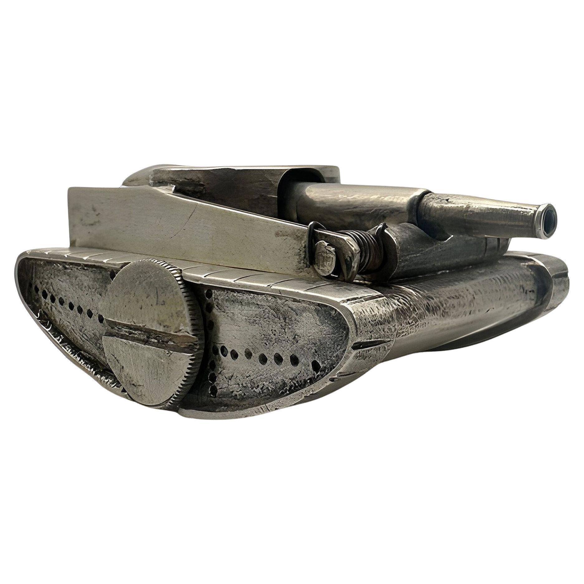 Vintage 1948 Boutique Made M4 Sherman Tank Sterling Silver Pocket Lighter For Sale