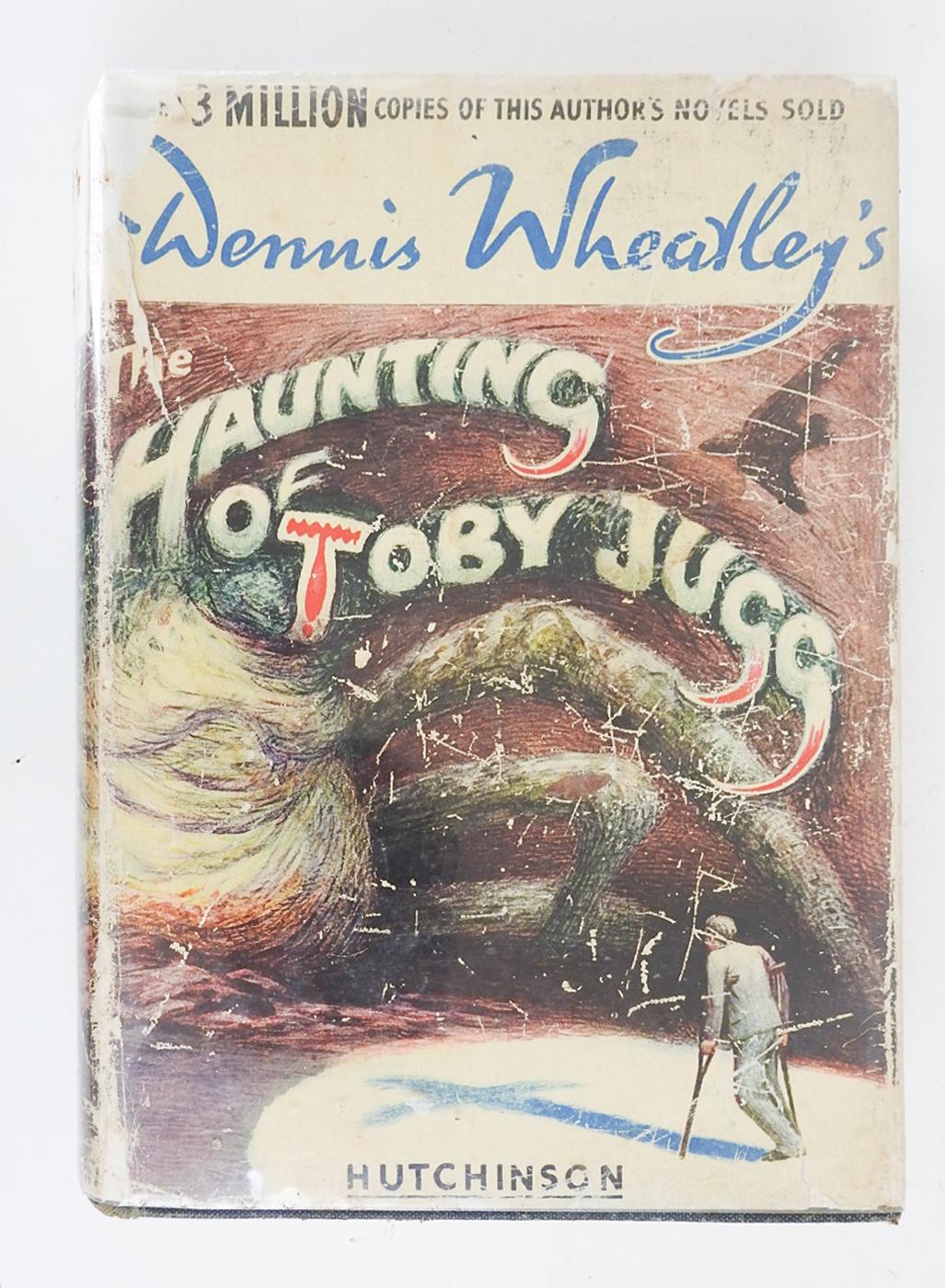 The Haunting of Toby Jugg by Dennis Wheatley.  Published by Hutchinson & Co. (Publishers) Ltd., London., 1948.  Black cloth hardcover binding, illustrated dust jacket, edge wear, tears, losses to dust jacket.