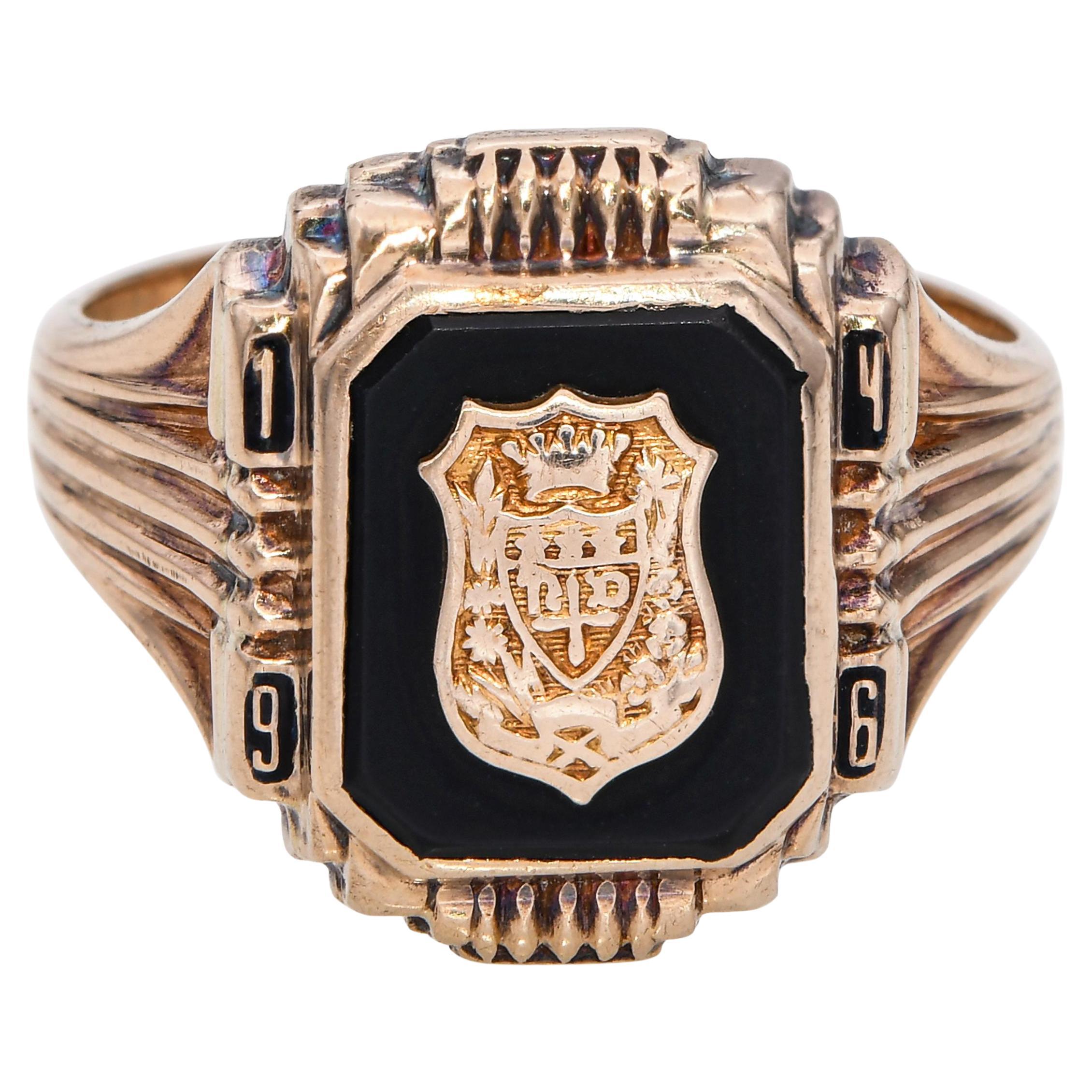 Vintage 1949 Anillo de oro amarillo de 10 quilates del Colegio Notre Dame en venta