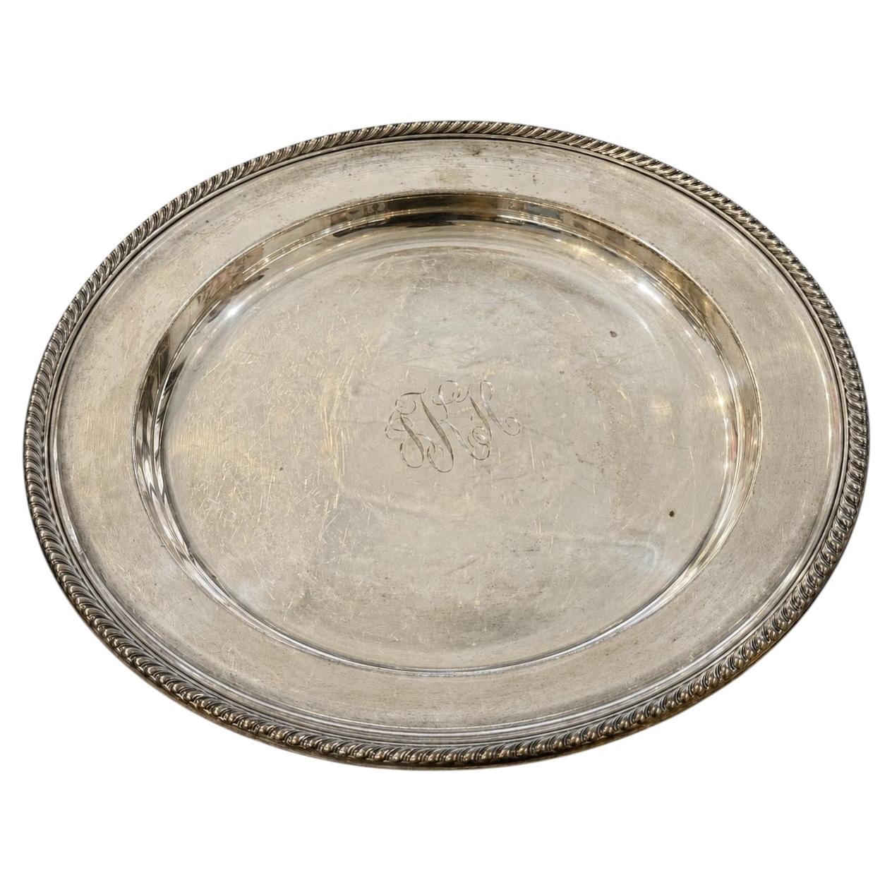Vintage 1949 Gorham Sterling Silver Rope Edge Serving Tray 14 Inches For Sale