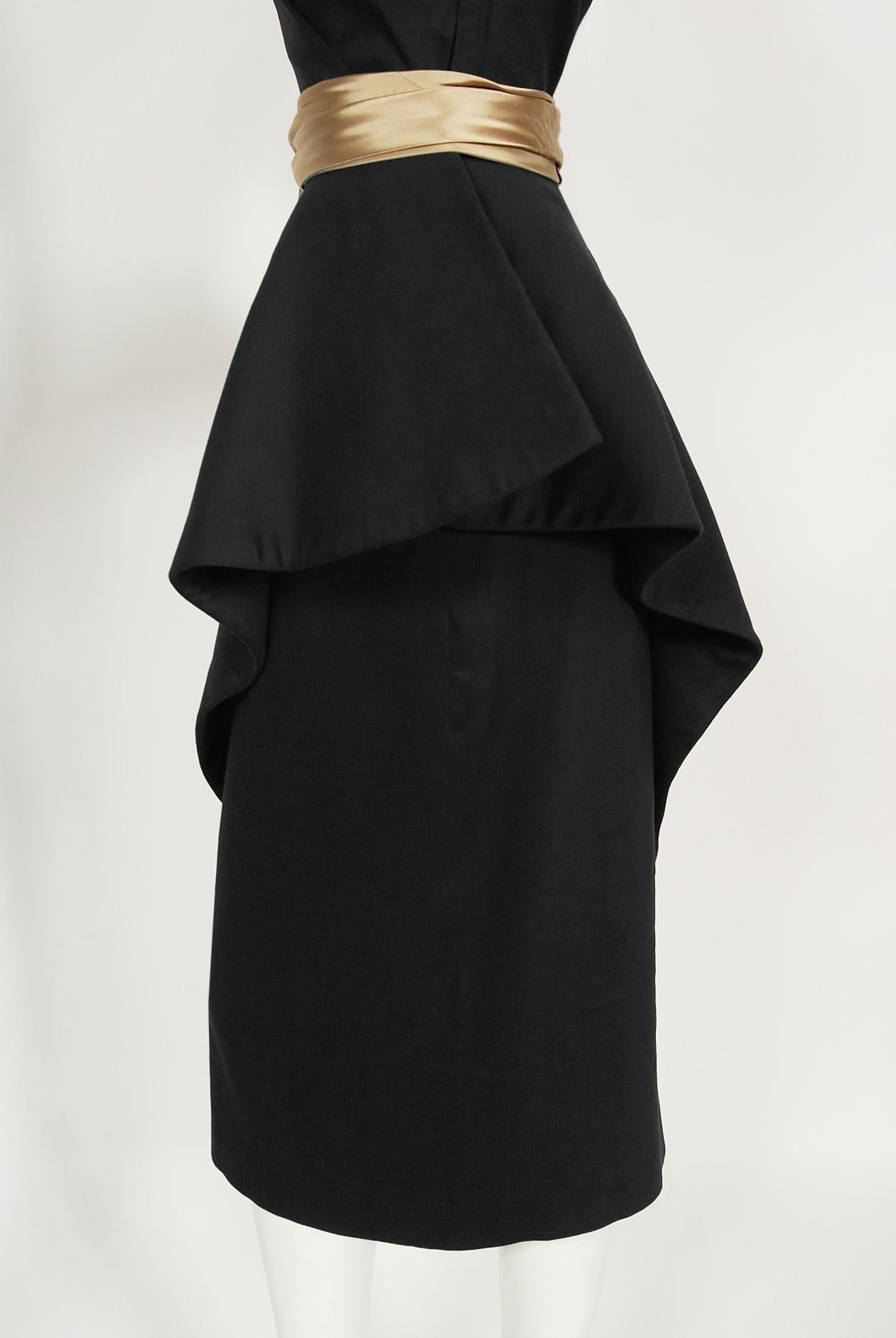 Vintage 1949 Lanvin Haute Couture Documented Sculpted Black Wool Cocktail Dress 7