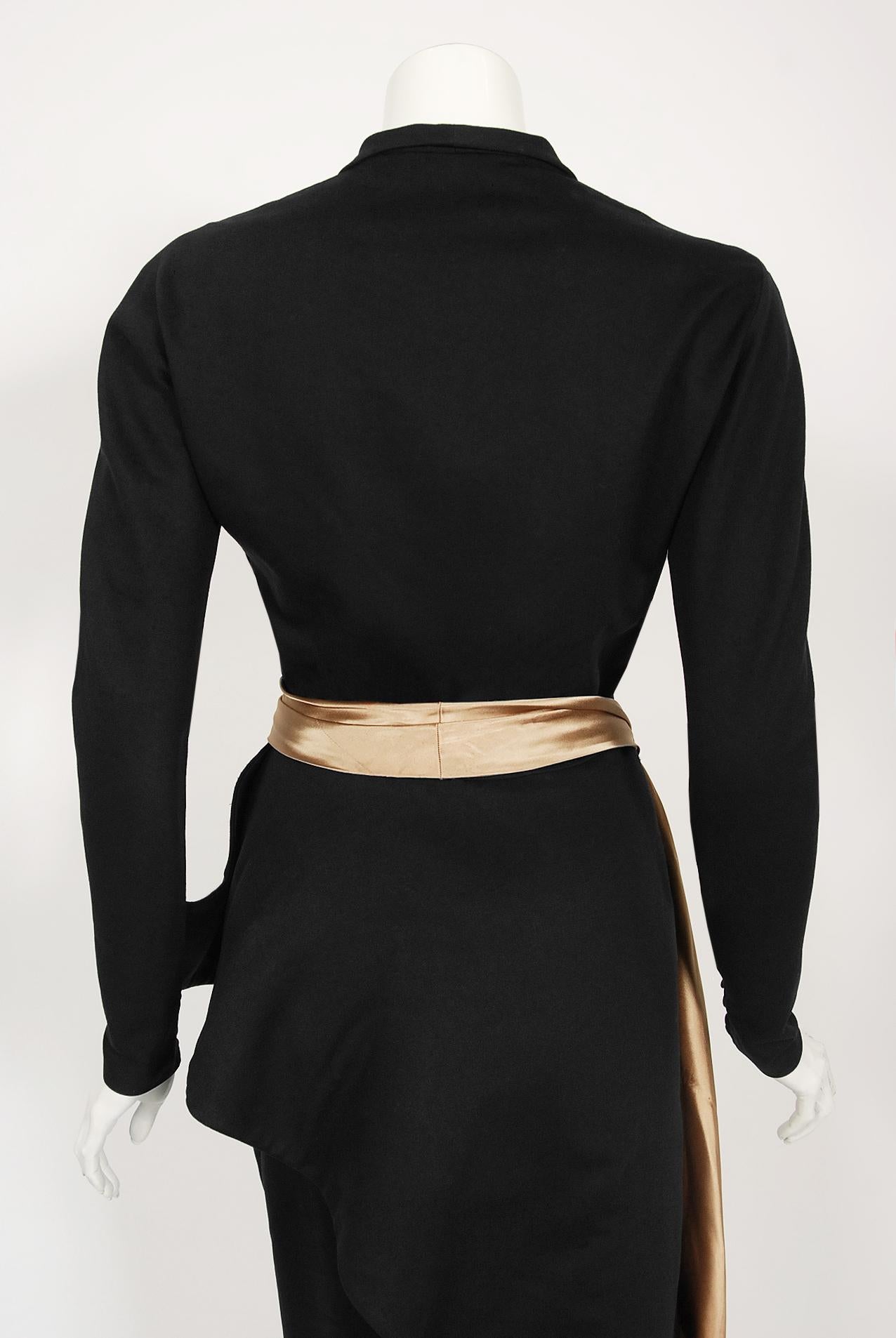 Vintage 1949 Lanvin Haute Couture Documented Sculpted Black Wool Cocktail Dress 10