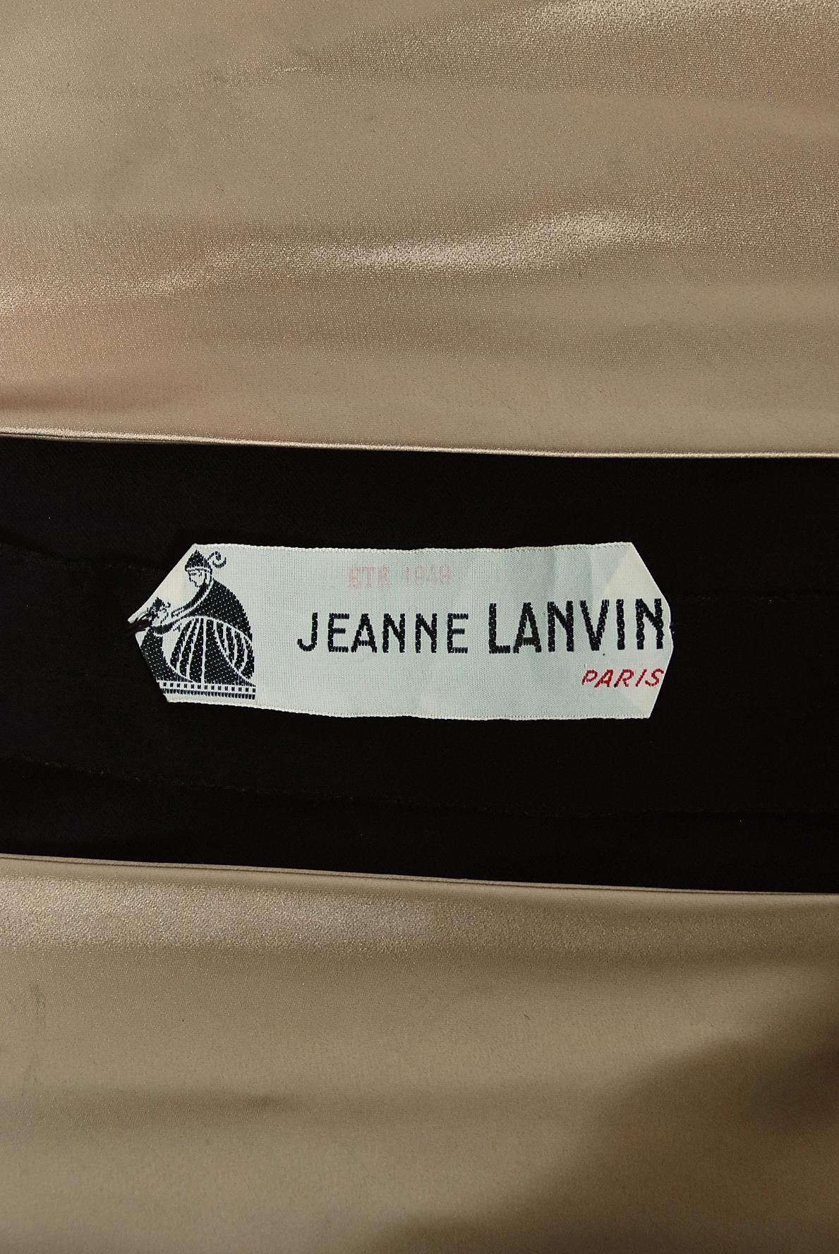 Vintage 1949 Lanvin Haute Couture Documented Sculpted Black Wool Cocktail Dress 11
