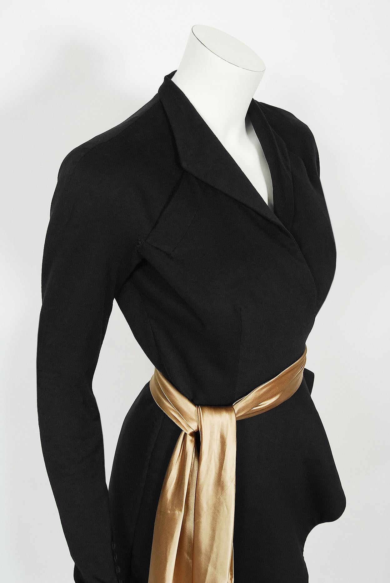 Vintage 1949 Lanvin Haute Couture Documented Sculpted Black Wool Cocktail Dress 2