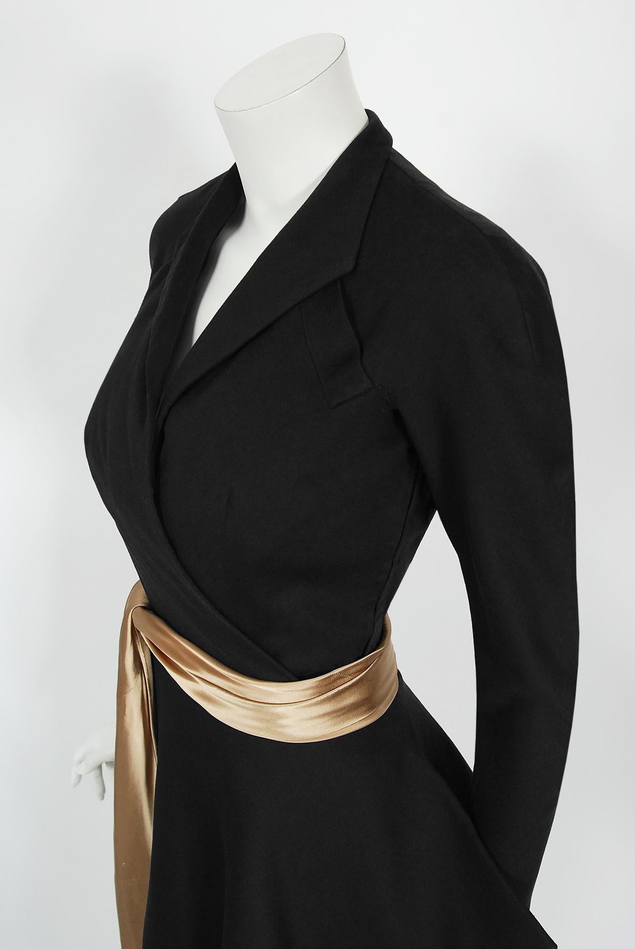Vintage 1949 Lanvin Haute Couture Documented Sculpted Black Wool Cocktail Dress 4