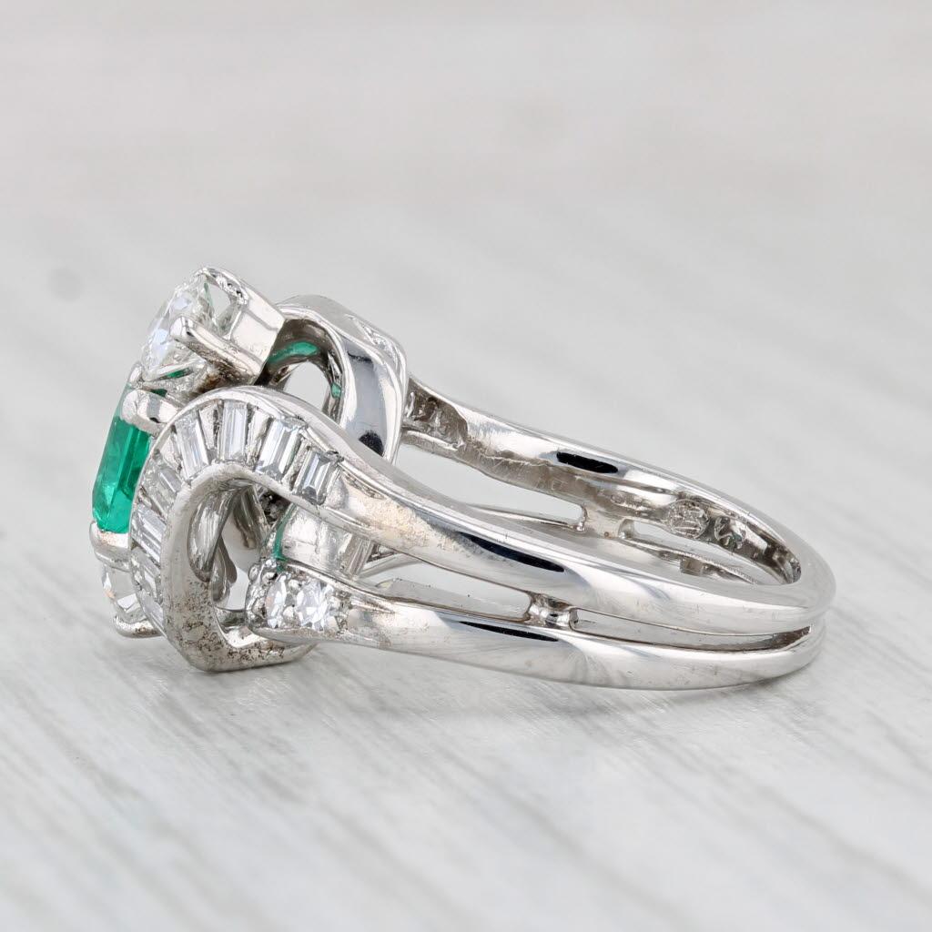 Emerald Cut Vintage 1.94ctw Emerald Diamond Cocktail Ring 18k White Gold Size 5.75 For Sale