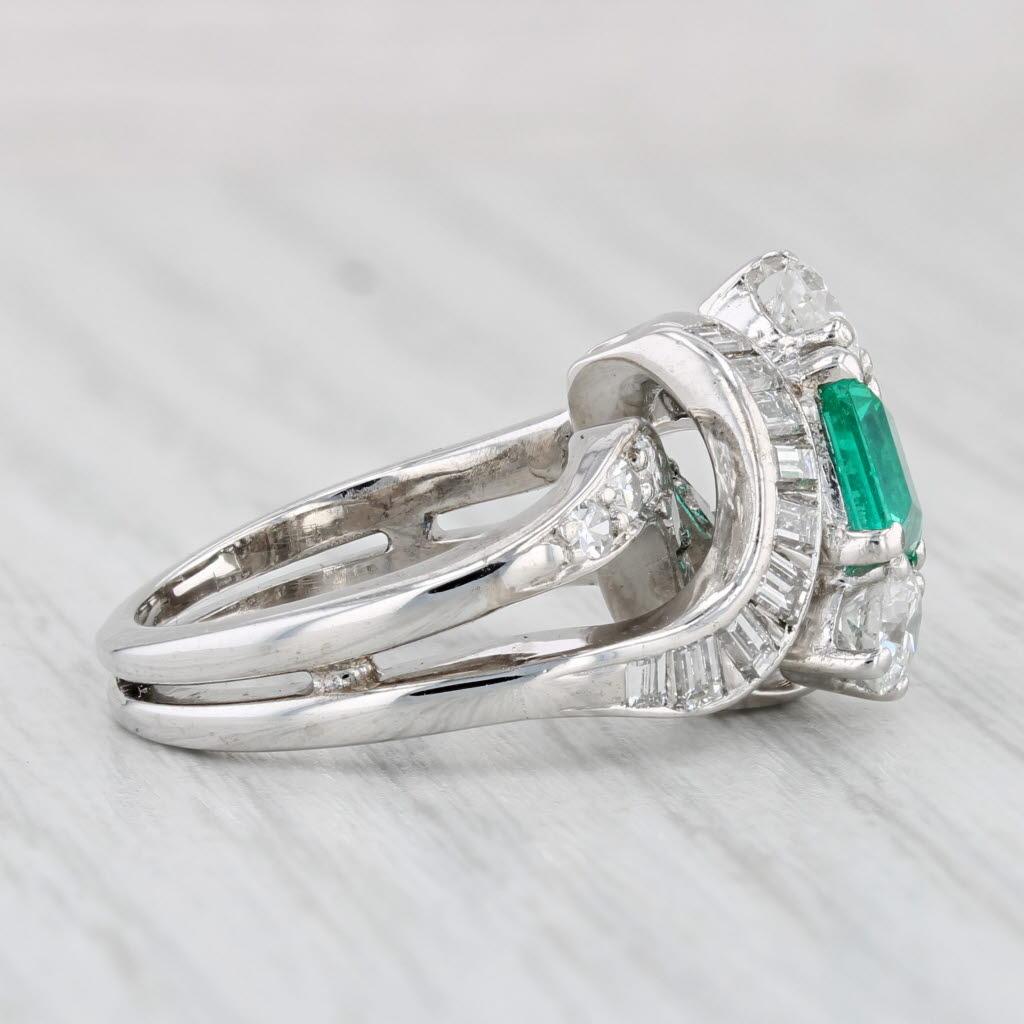 Women's Vintage 1.94ctw Emerald Diamond Cocktail Ring 18k White Gold Size 5.75 For Sale