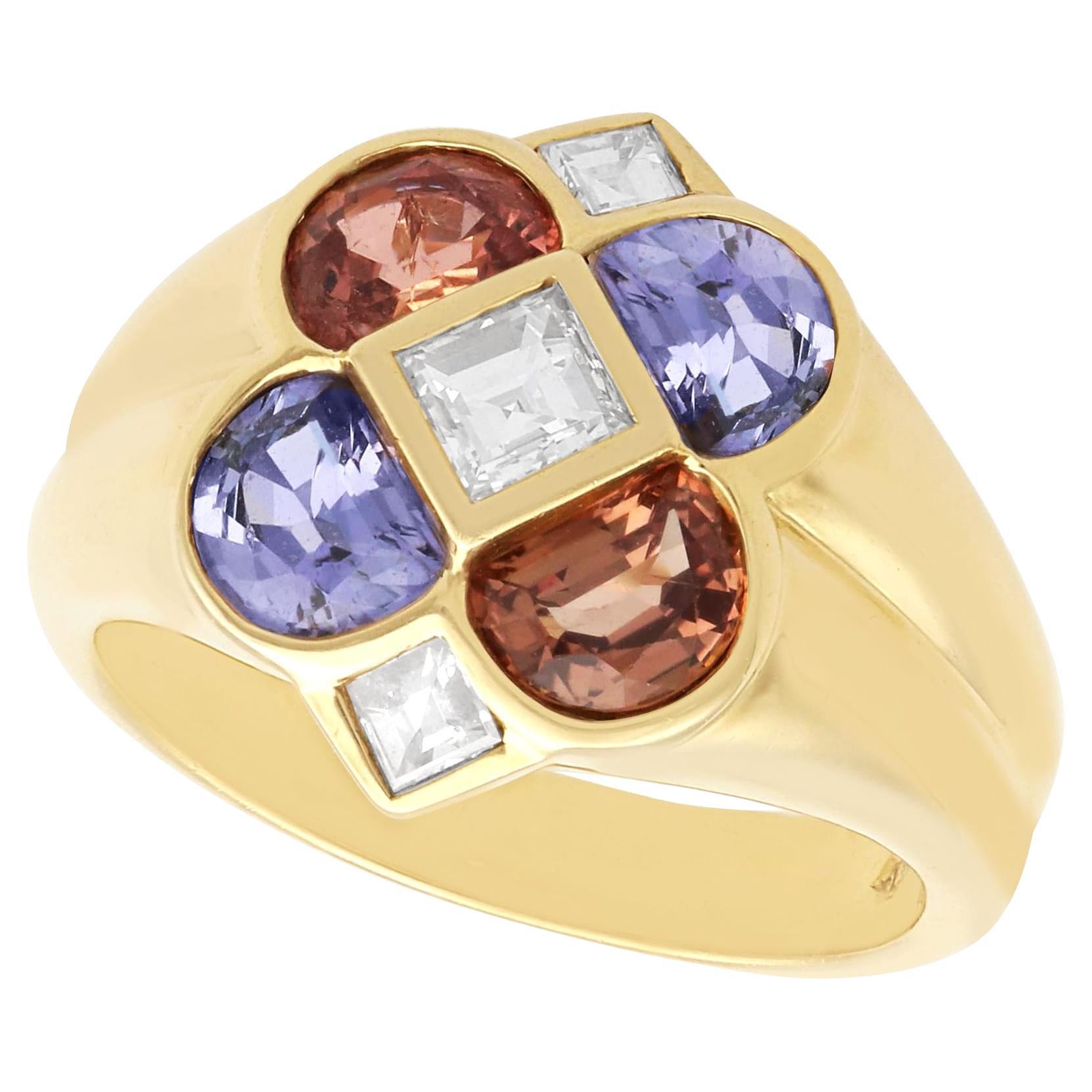 Vintage 1.95 Carat Purple and Brown-Pink Sapphire, Diamond and Yellow Gold Ring For Sale