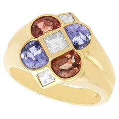 Retro 1.95 Carat Purple and Brown-Pink Sapphire, Diamond and Yellow Gold Ring