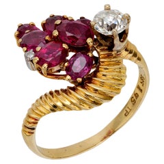 Anello cocktail vintage con rubino e diamante da 1,95 carati in oro giallo 14k
