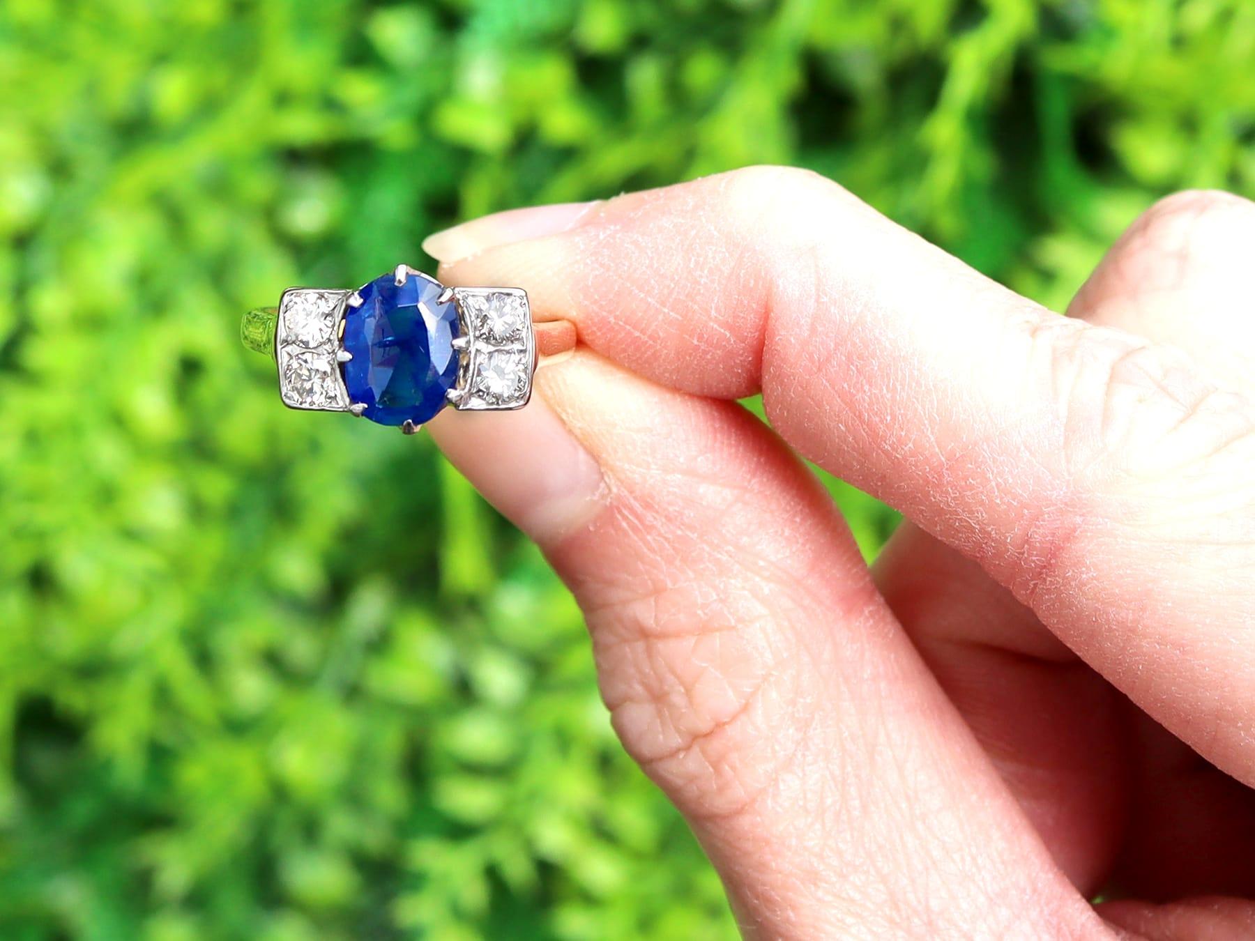 A fine and impressive 1.95 carat sapphire and 0.40 carat diamond, 18 karat yellow gold dress ring; part of our diverse vintage jewellery collections

This fine and impressive vintage sapphire and diamond ring has been crafted in 18k yellow gold with