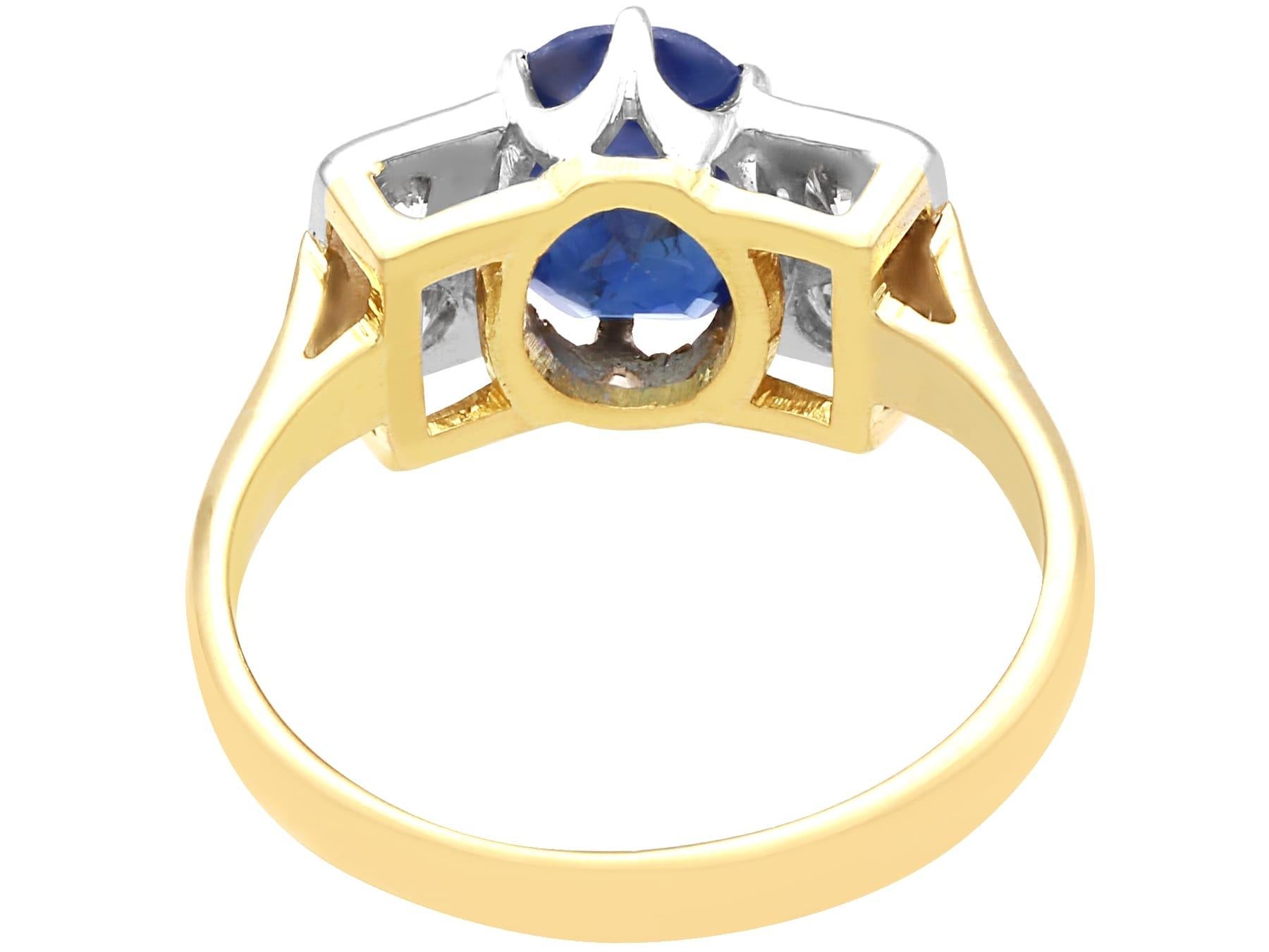 1950s 1.95 Carat Sapphire and 0.40 Carat Diamond 18k Yellow Gold Cocktail Ring In Excellent Condition For Sale In Jesmond, Newcastle Upon Tyne