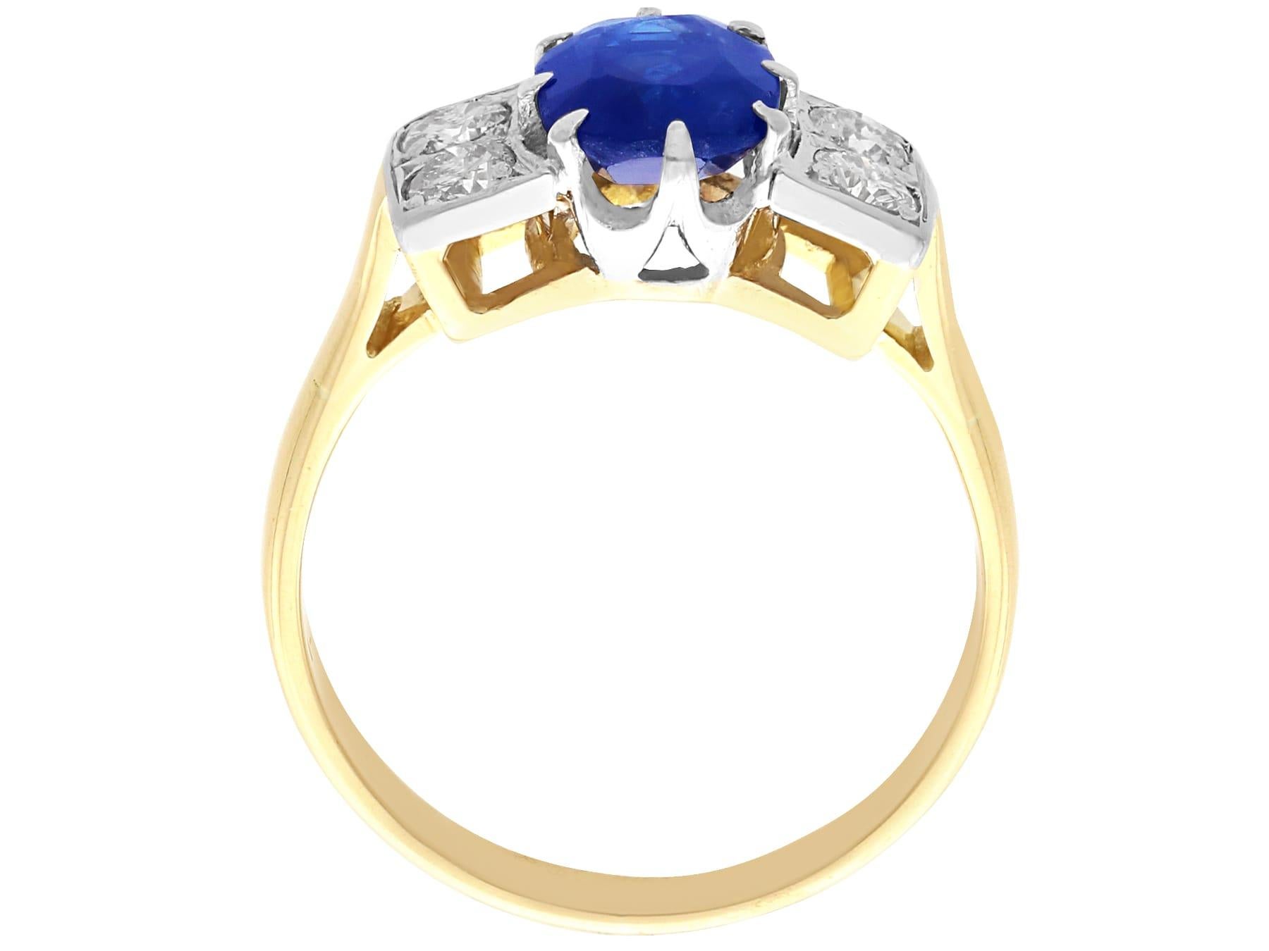 Women's or Men's 1950s 1.95 Carat Sapphire and 0.40 Carat Diamond 18k Yellow Gold Cocktail Ring For Sale