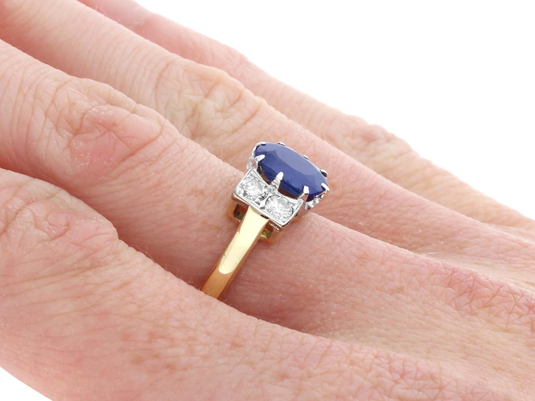 1950s 1.95 Carat Sapphire and 0.40 Carat Diamond 18k Yellow Gold Cocktail Ring For Sale 3