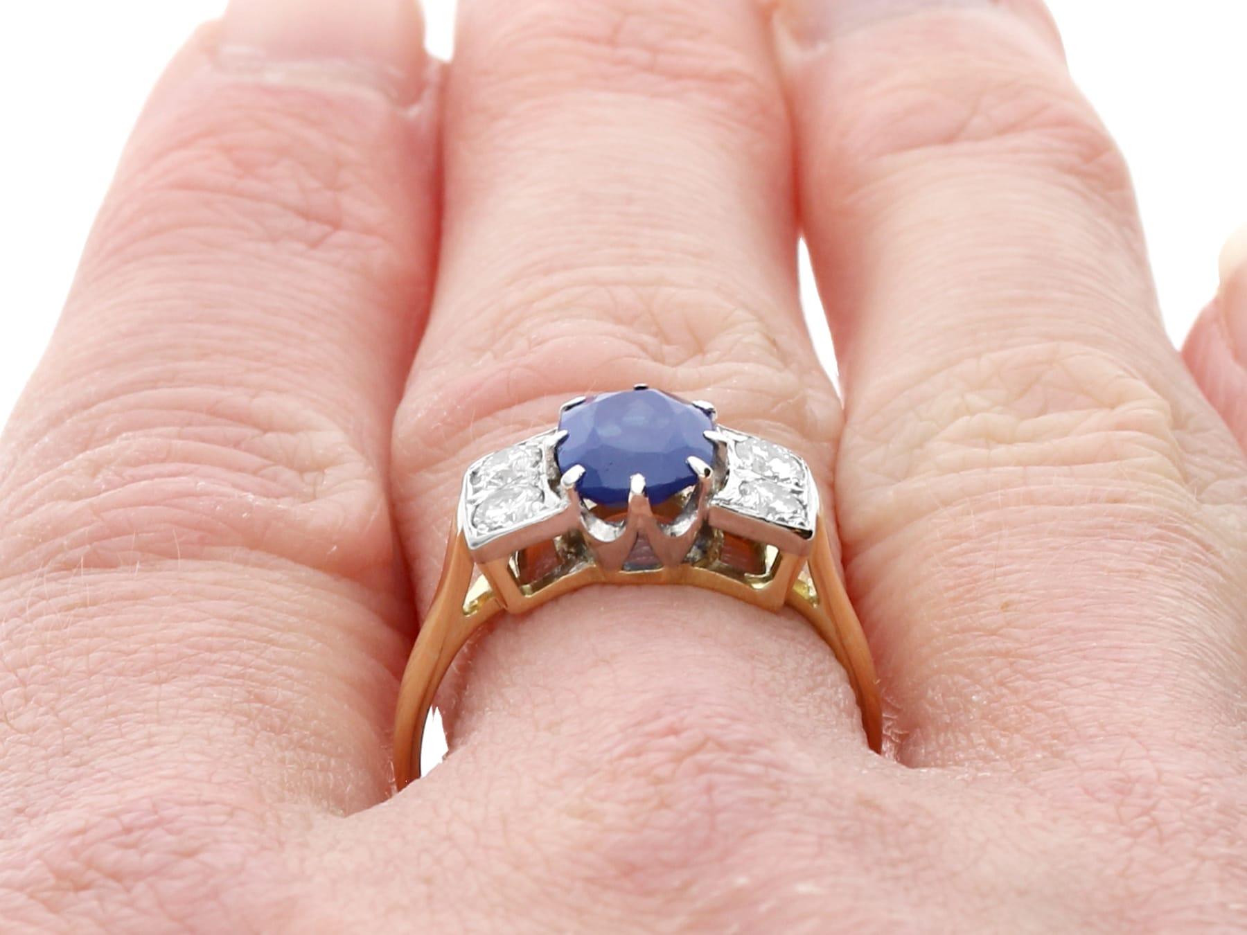 1950s 1.95 Carat Sapphire and 0.40 Carat Diamond 18k Yellow Gold Cocktail Ring For Sale 4
